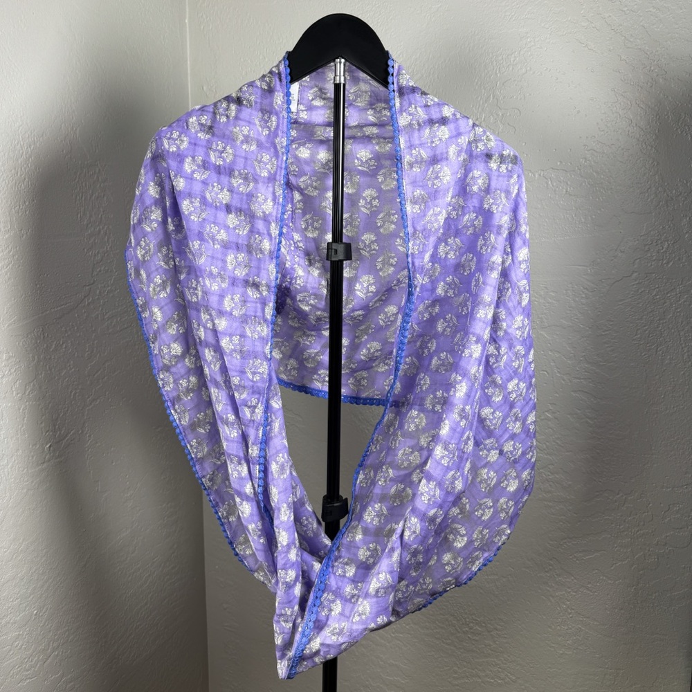 J. Jill Lavender Floral Sheer Mesh Infinity Cotton Scarf Shawl Wrap